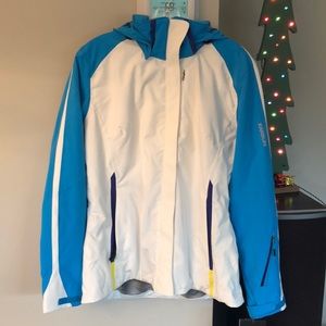 Karbon white and blue hooded ski coat size 10